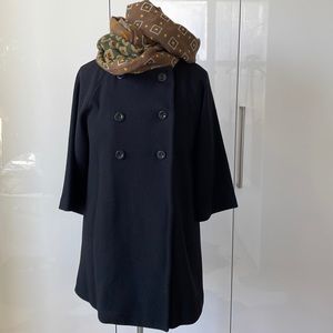 CLUB MONACO Wool Coat 3/4 Sleeves Triple Breasted Buttons Color-Black Small